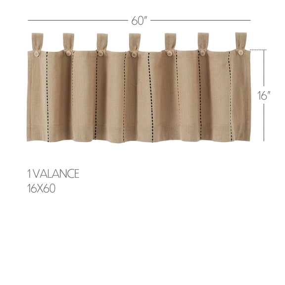 VHC Brands Stitched Burlap Curtain Valance, Natural, 16x60