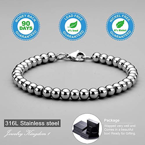 Beaded Chain Sterling Silver Stainless Steel Thick of 6-8MM and Length of 7-40 Optional Jewelry Kingdom 1 Necklace or Bracelet for Women and Men Handmade Jewelry 