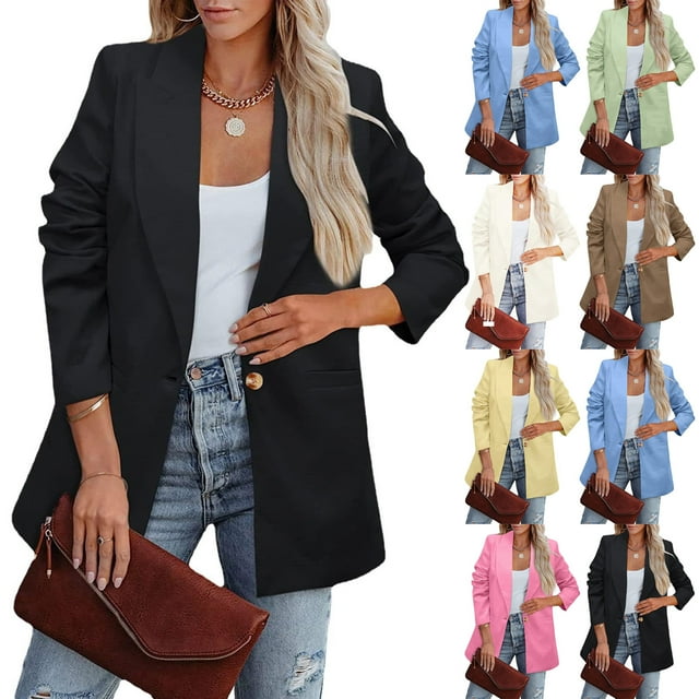 QIPOPIQ Femmes 2025 Mode Printemps Col à Revers Boutons Vestes Blazer pour Femmes Tenue de Bureau Décontractée Liquidation