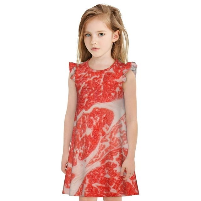 Fotbe Beef Steaks Vestido de Dormir para Niñas de 3 a 10 Años, Mangas Cortas, Estilo Princesa, Pijama Camisón con Mangas Voladas-Small