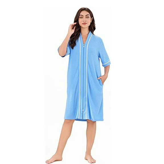 Richie House Women's Button Front Duster Zip up Bathrobes Short Nightgown with Pockets, S-3XL RHW4093-B-M