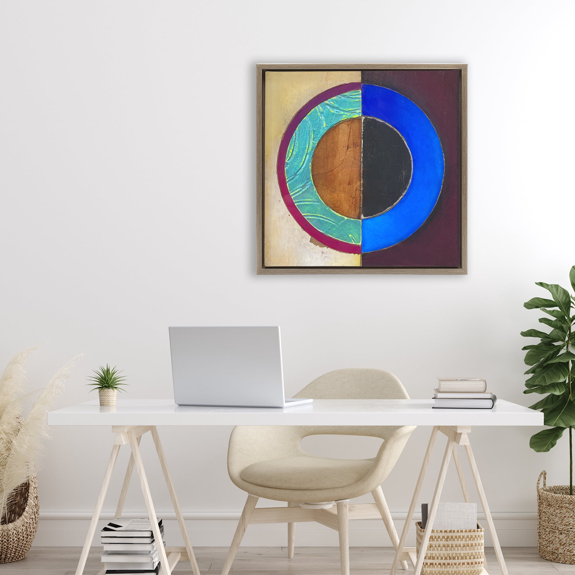 Stupell Industries Nautical Split Circle Brown Framed Floater Canvas Wall Art, design by Matthew Finger