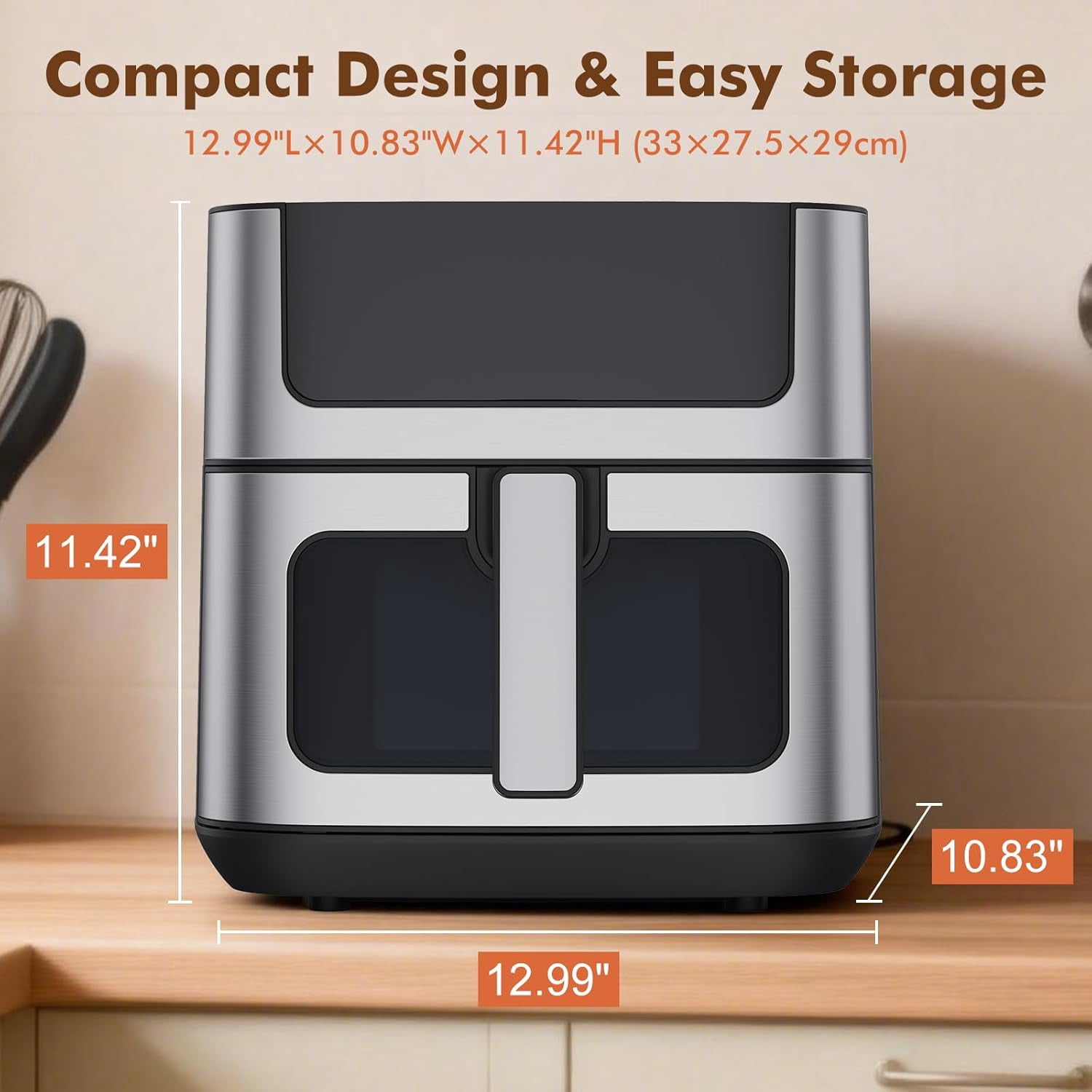 G-ocean 6.34 QT Air Fryer Oil-Free with Visible window, 8 Preset Cooking Modes, 90-Min Timer, 400°F Hemp, Dish Washer Safe, Roast, Bake, Black