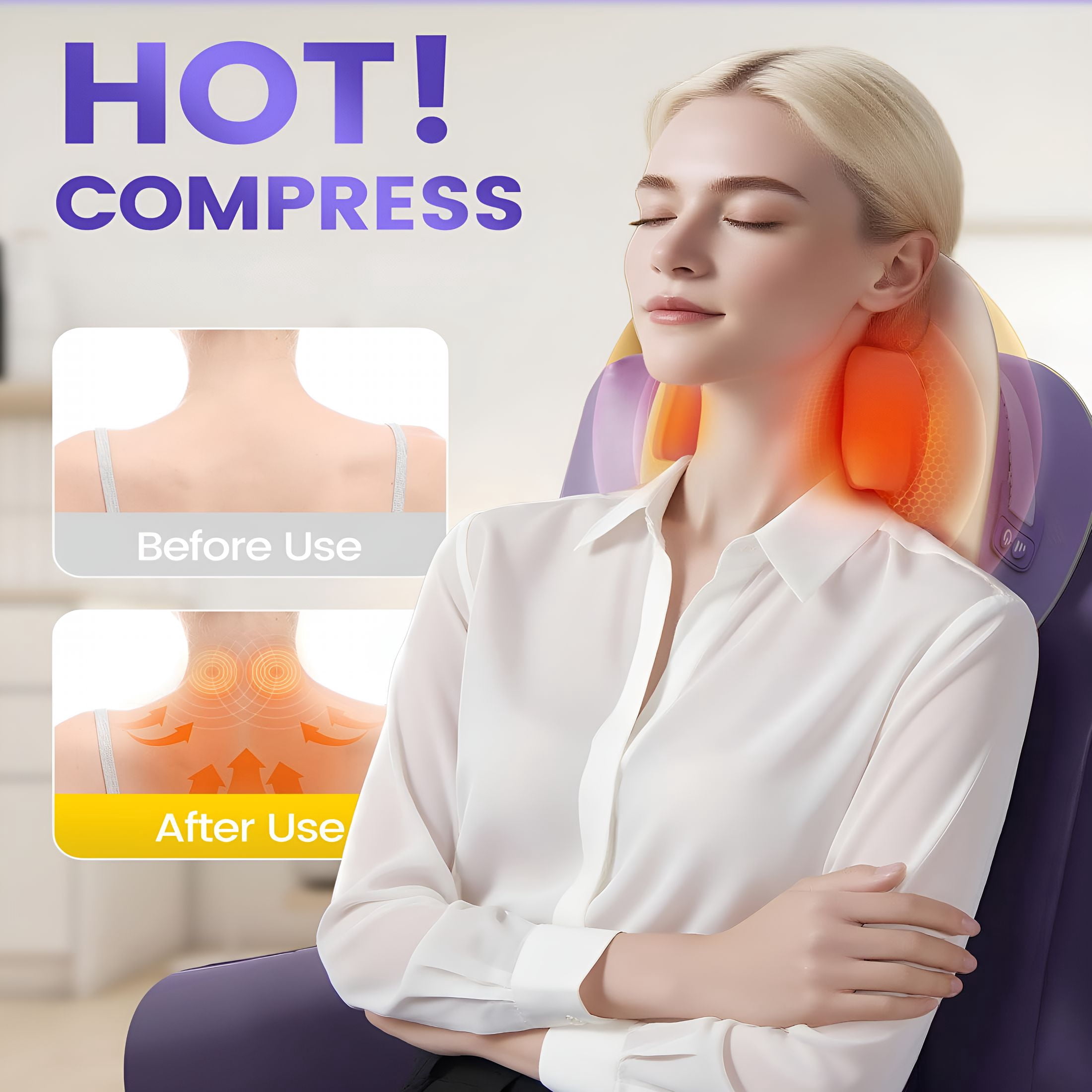 XIRQI Neck Massager - Neck Massager Pillow with Heat, Shiatsu Back and Shoulder Massage with Deep Tissue Kneading, Portable Cervical Traction Device for Full Body Muscle Pain Relief