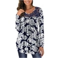 thumbnail image 1 of Tops de Mujer Blusa Casual Elegante Camisas de Manga Larga Otoño Túnica Estampada Suelta Panel de Encaje Plisado Odeerbi ODB170957, 1 of 7