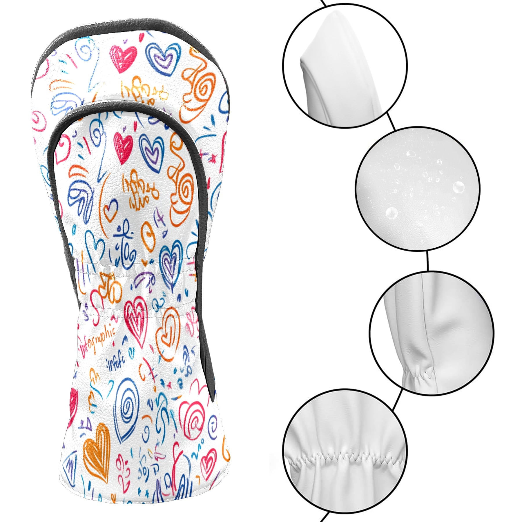 Golf Club Covers PU Leather Waterproof Head Covers for Fairway Woods Hybrids Graffiti Style Pattern