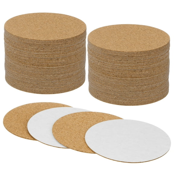 Uxcell 100-Pack Self-Adhesive Cork Sheets, 3 x 3 Inch Round Backing Cork Tiles Mat for DIY Coaster [1mm Thick]