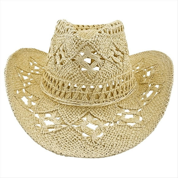 Sombreros de Vaquero de Paja para Mujer Sombrero de Vaquera Occidental para Fiesta de Vacaciones Sombrero Plegable para en la Playa con Ala C