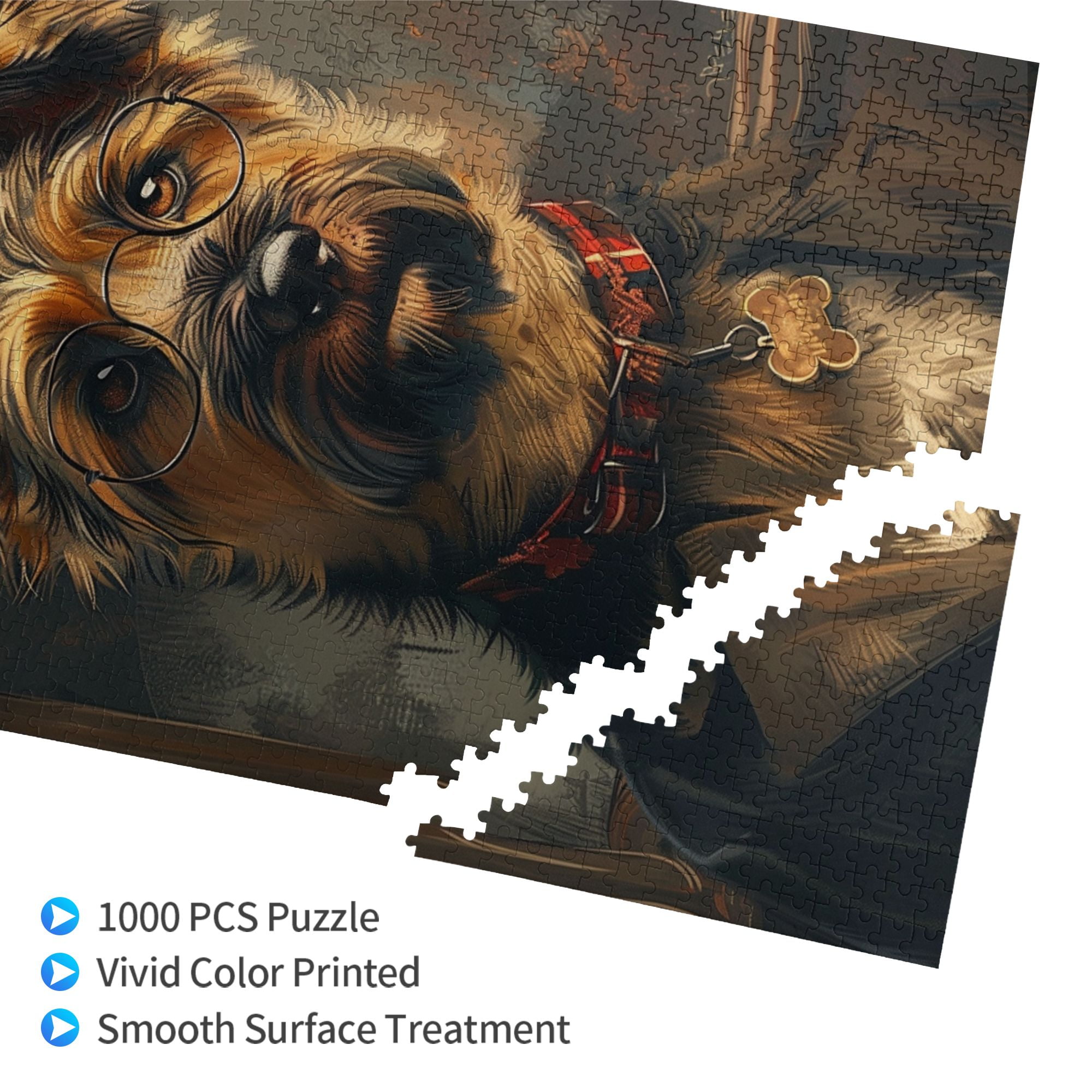 1000 pcs Glasses puppy 1000 Piece Wooden Puzzles,Unique and Beautiful Design,Funny Animal Art Stress relieving puzzle 1000 Piece,Exquisite Glasses puppy High difficulty puzzle,for Puppy Lovers Gift