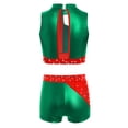 thumbnail image 4 of vastwit Kids Girls Cheerleading Outfit Sleeveless Color Block Sparkly Dance Crop Top with Gymnastics Shorts Set Green 14, 4 of 5