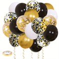 thumbnail image 1 of 50pcs, Black Golden Confetti Balloons, 12 Inch Golden White And Black Confetti Balloons With Ribbons For Graduation Birthday Wedding Party Decorations, 1 of 4