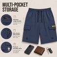 thumbnail image 3 of Men’s Cargo Shorts, 100% Polyester Elastic Waist Drawstring Shorts with Multi Pockets, Loose Fit Knee Length Casual Shorts for Summer Travel Outdoor Wear, 3 of 7