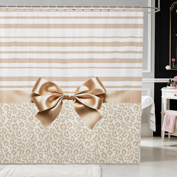 Erosebridal Leopard Satin Bow Ribbon Shower Curtain