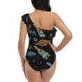 thumbnail image 5 of Picia Space Rocket Pattern Women's One Piece Swimsuits,One Shoulder Swimwear Asymmetric ,Ruffle Monokinis Bathing Suits,High Waisted Flattering Bathing Suits-Small, 5 of 8