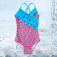 thumbnail image 2 of QHFBli Girls Athletic One Piece Swimsuit UPF 50+ Sun Protective Stripe/Floral Bathing Suit Ruffle Swimwear Purple 5-6 Years, 2 of 3