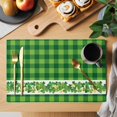 thumbnail image 2 of St. Patrick's Day Placemats Set of 4, Lucky Shamrock Grasses Green Plaid Placemats for Dining Table, Place Mats for Kitchen Tabletop, Waterproof Wipeable Dining Table Mats Set, 2 of 9