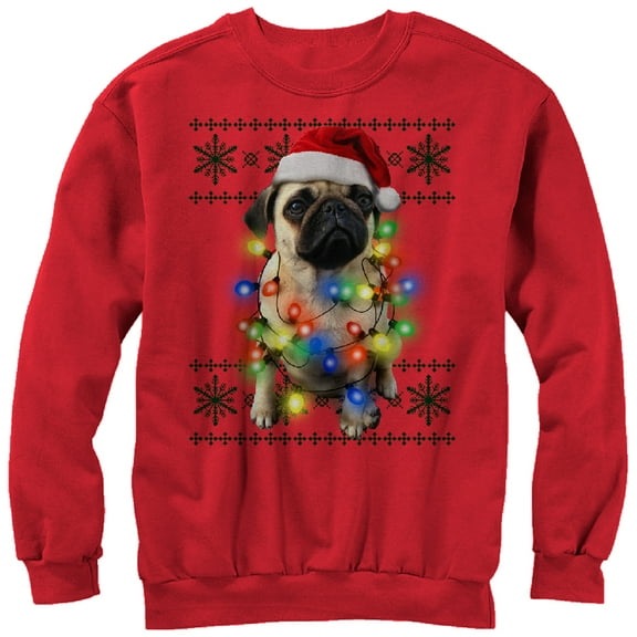Men's Lost Gods Christmas Light Pug  Sweatshirt Red X Large