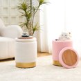 thumbnail image 6 of Teddy Velvet Round Ottoman Stool with Storage, Padded Seat, Metal Base, Pink, 6 of 7
