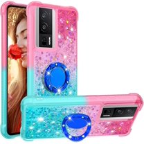 Clear Case for Xiaomi Poco F5 Pro 5G with Kickstand for Girls Women, Liquid Glitter Sparkle Bling Cute Case Gradient Quicksand Cover for Xiaomi Poco F5 Pro 5G JB Powder Blue