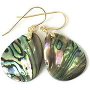 SPYGLASS DESIGNS 14k Yellow Gold Filled Mother of Pearl Abalone Shell Earrings Peacock Blue Goldtone Bail Simple Oval Drops Designed for Adult Women and Teen Girls