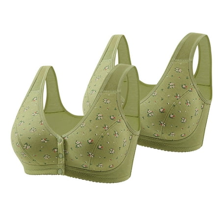 Sentmoon 2PC Nursing Bras for Breastfeeding Oversize Bras for Women No Underwires Comfort Front Closure with Snaps Print Push up Seamless Pregnancy Bra Womens Fashion for Dating Outfits Green 44