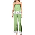thumbnail image 2 of Women 2 Piece Lace Trim Top and Wide Leg Pants Set Casual Summer Lounge Outfit Green M, 2 of 10