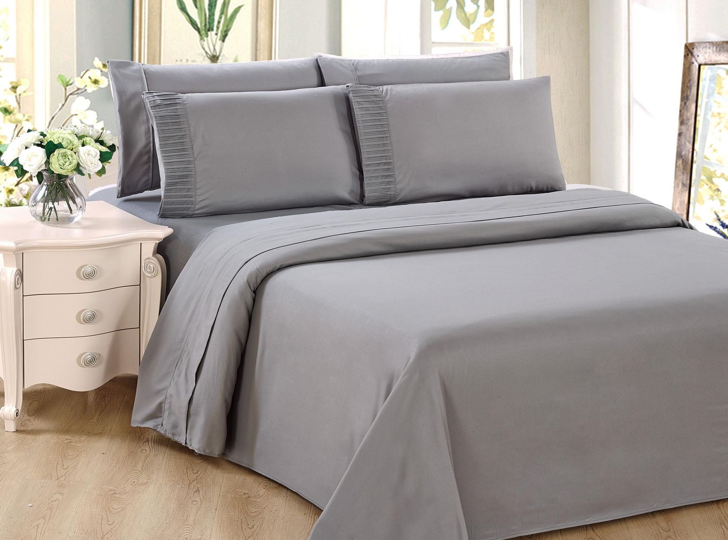 Literie toutes saisons Marina Decoration, ultra douce, soyeuse et zippée, en rayonne de bambou, couleur argent