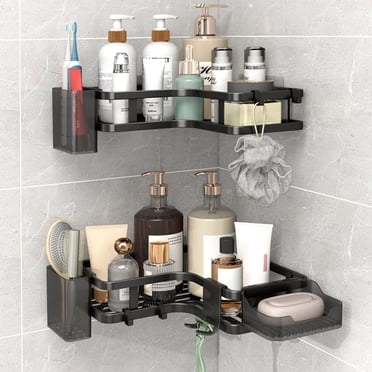 Aufmer Hanging Corner Shelf With 3 Hooks ┃ Bathroom Corner Rack┃ Hole ...