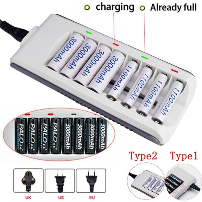 US Plug 8 Slots Smart Fast Charger For AA AAA Ni-MH Ni-Cd Rechargeable Battery 