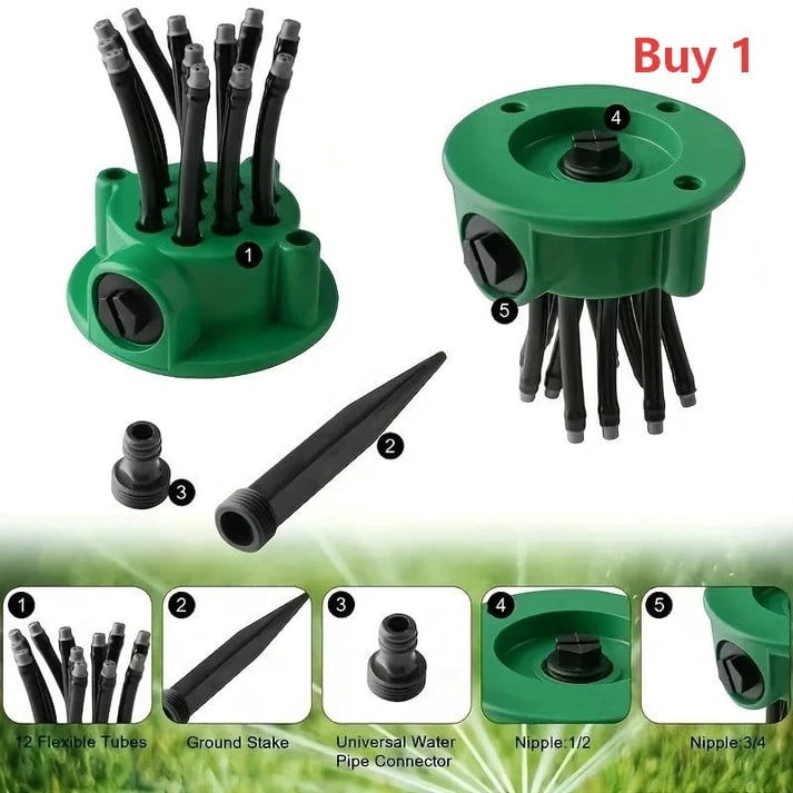 Large Area Automatic Rotating Sprinkler – 360 Degree Adjustable Water Saving System for Courtyard Lawn Garden with Heavy Duty Ground Spike