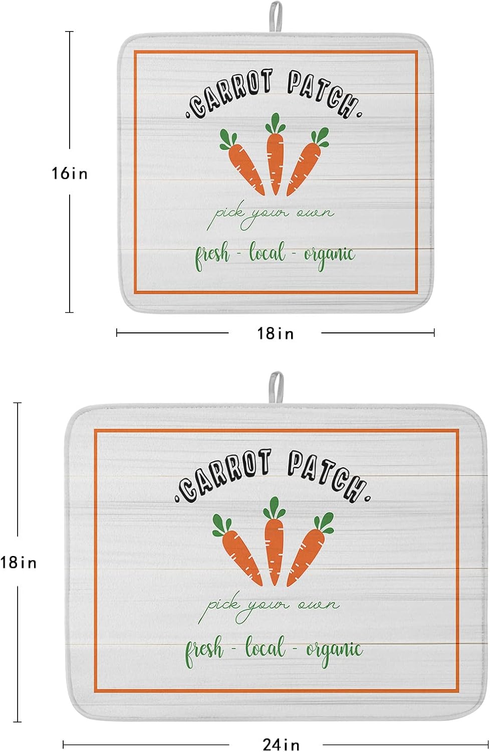 Spring Easter Dish Drying Mat for Kitchen Counter, Orange Board Carrot Vintage Wood Baby Bottle Microfiber Drying Pad, Absorbent Coffee Cup Dishes Drainer Mats 18"x24", 2 Pcs