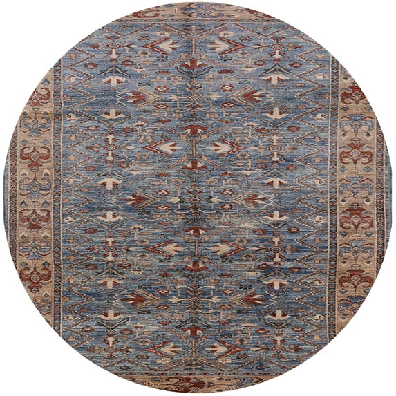 Ahgly Company Indoor Round Mid-Century Modern Maroon Purple Oriental Area Rugs, 4' Round