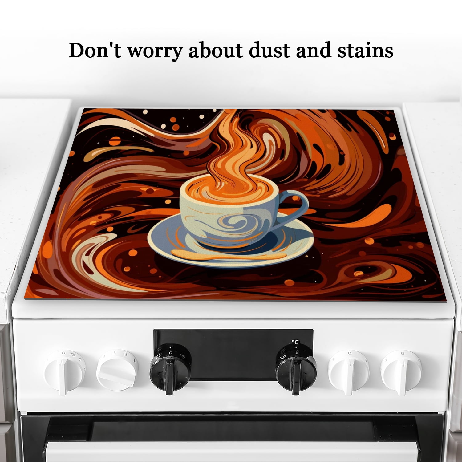 Square Cooktop Covers for Electric Glass Top, Coffee Cup Design Foldable Glass Top Stove Cover Protector, Multipurpose Decoration Mat for Kitchen RV (28×20 Inch)