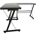 thumbnail image 3 of FCH L-Shaped Computer Desk, Corner Desk w/Monitor Shelf, CPU Stand & Sufficient Desktop Space, Upgraded Tempered Glass Table Top, Steel Frame Legs, Black, 3 of 7