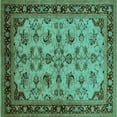 thumbnail image 1 of Ahgly Company Machine Washable Indoor Square Oriental Turquoise Blue Industrial Area Rugs, 6' Square, 1 of 4