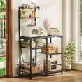 thumbnail image 1 of Huuger 31.5 Inch Bakers Rack with Power Outlets, Kitchen Microwave Stand with Storage, Coffee Bar with 4 Hooks, 3-Level Height Open Shelves, Grey, 1 of 8