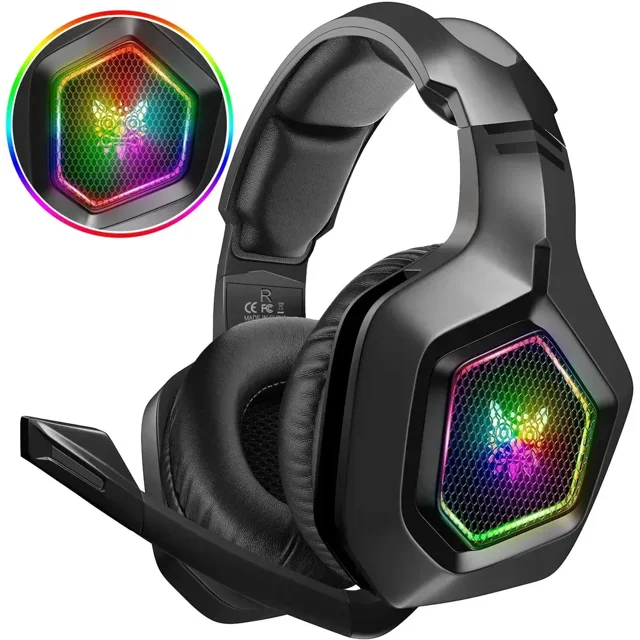 Auriculares para juegos con cable USB, iluminación LED RGB, auriculares supraaurales con micrófono de repuesto para PC, portátil, Xbox One y PS4 con luz