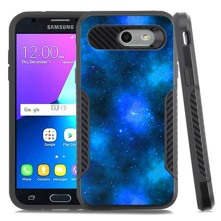 Carbon Fiber Phone Protector Case - Dual-Layer Case for Samsung Galaxy J3 Luna Pro 4G LTE / J3 Eclipse / J3 Emerge / J3 Prime, OneToughShield ® Hybrid shockproof Protector Phone Case with Carbon Fiber Texture - Cosmos/Stars