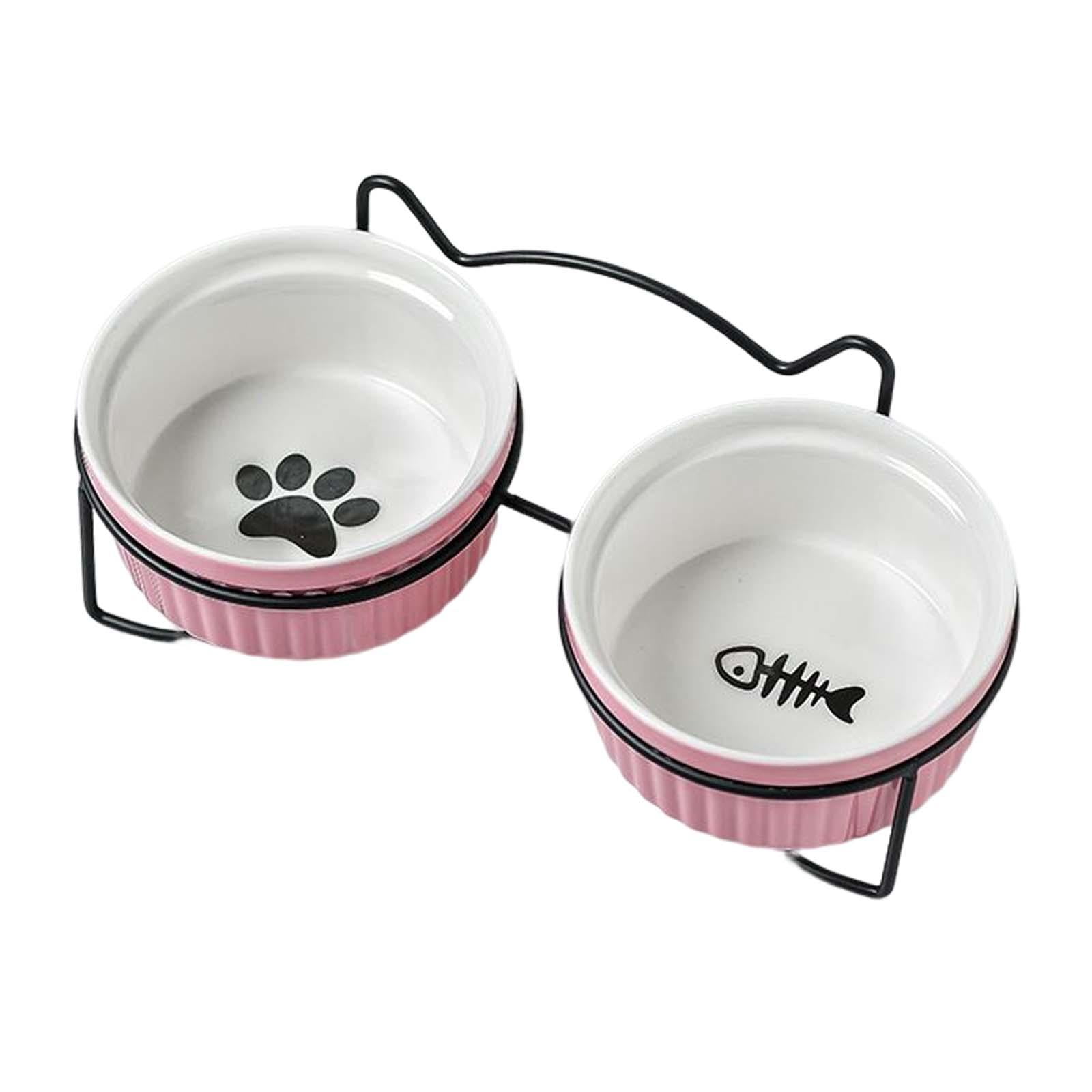 Bvdfgk Raised Cat Bowl Anti Rust Pet Feeding Station Pet Slow Feeder with Stand Protect black