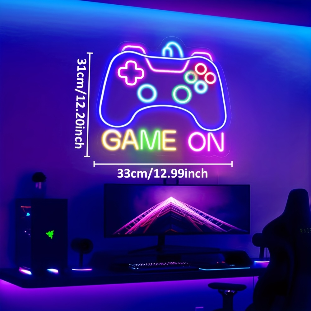 Gaming LED Neon Sign | USB-Powered Dimmable Wall Decor for Teen Bedroom & for Man Cave - "Let's Play" Gamer Gift for Boys, Men & Streamers