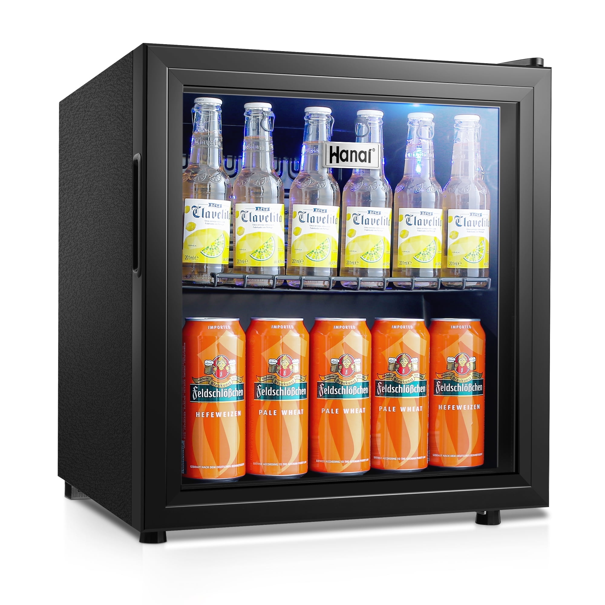 WANAI 62-Can Beverage Refrigerator and Cooler,Small Fridge with Glass Door，BLACK