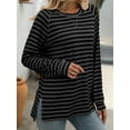 thumbnail image 2 of SHIBEVER Women Sweatshirts Plus Size Long Sleeve Striped Side Slit Shirts Color Block Tunic Tops Trendy Loose Fit Pullovers for Women, 2 of 5