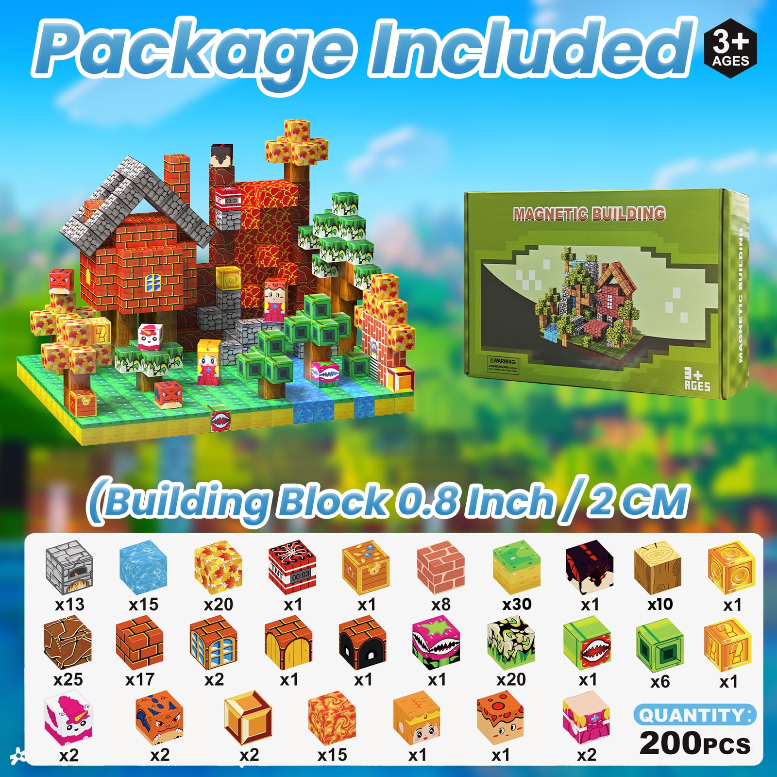 200PCS Magnetic Building Blocks, STEM Sensory Construction Stacking Magnet Blocks Toy, Educational Magnetic Blocks for Kids Boys & Girls, Perfect Birthday Gift