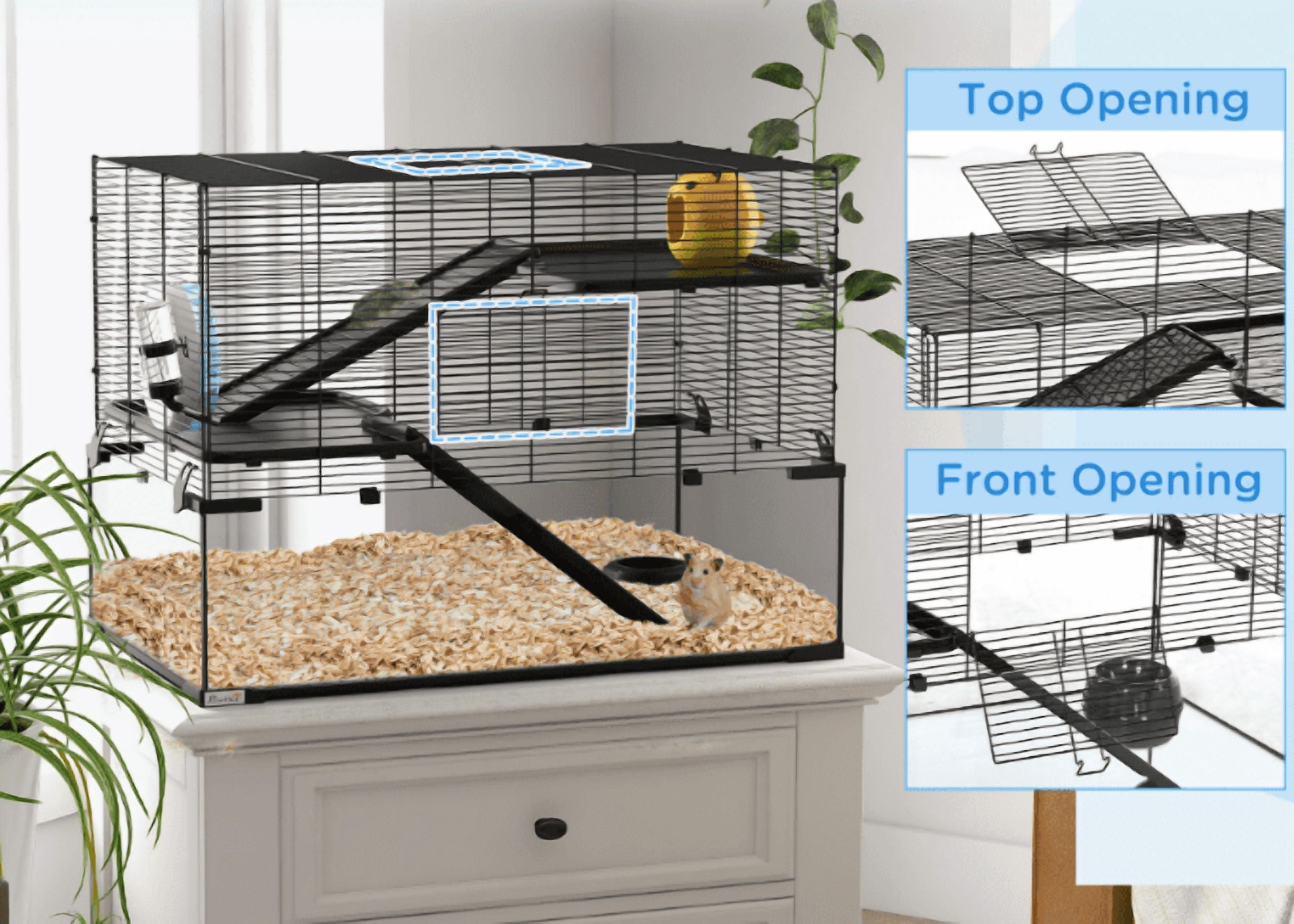 30" Hamster Cage Gerbil Cage with Glass Basin, Small Animal Habitat, Black