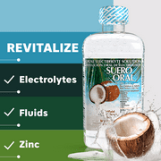 Suero Oral Electrolyte Solution - Hydration Booster for Kids & Adults, Coconut Flavor, 1 Liter