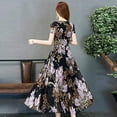 thumbnail image 5 of Female Summer Waisted Floral Pattern Short-Sleeve Printing Dress Gray Pattern XL Cloth, 5 of 9