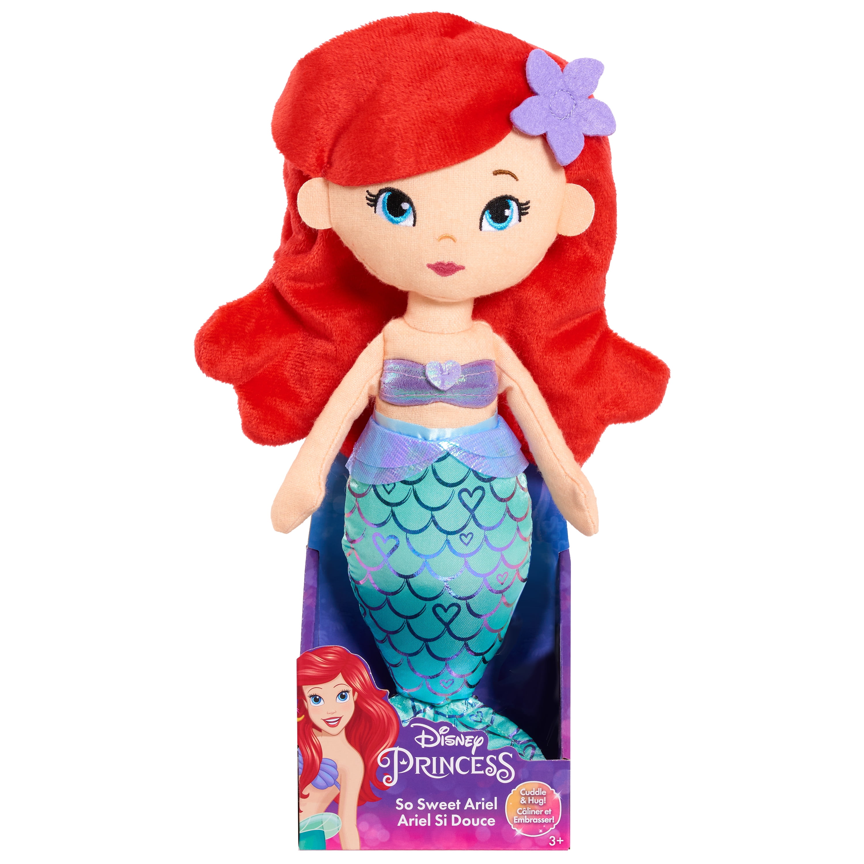 Disney Princess Character Head 12.5-Inch Plush Ariel The Little Mermaid Soft Pillow Buddy Toy for Kids
