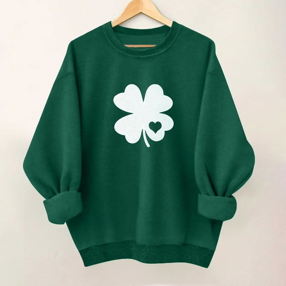 ClodeEU Women St. Patrick's Day Clover Print Sweatshirt，Long Sleeve Round Neck Casual Fashion Pullover Green 02,Womens Plus XXL