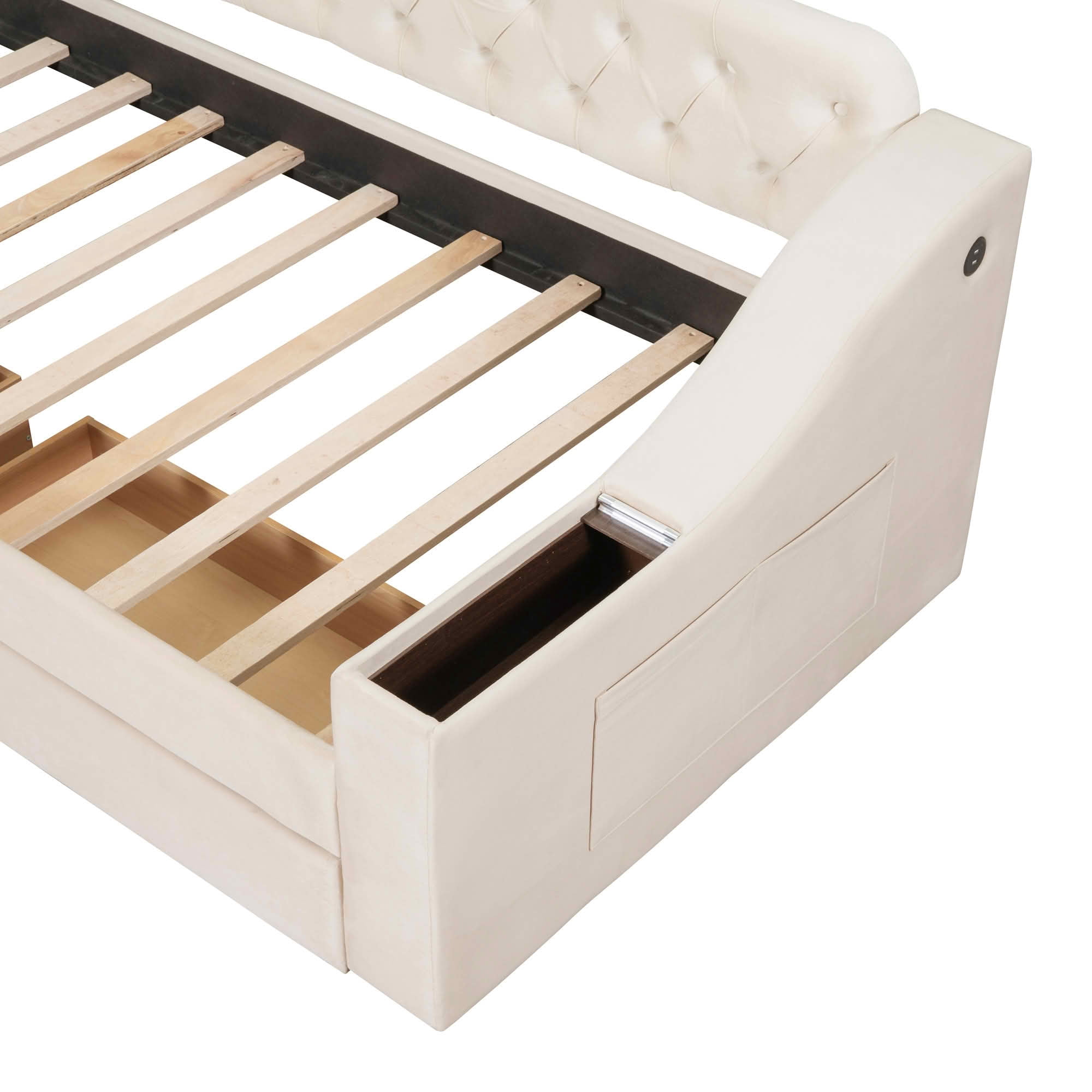 MAYEERTY Button-Tufted Velvet Daybed with 2 Storage Drawers, Dual USB Ports & 400lbs Sturdy Wooden Slat Frame, No Box Spring Needed & Easy Assembly