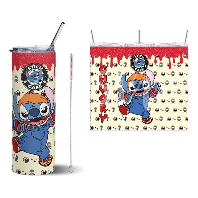 Termo Tumbler SVART 20 oz Diseño Stich Chucky Colección Halloween